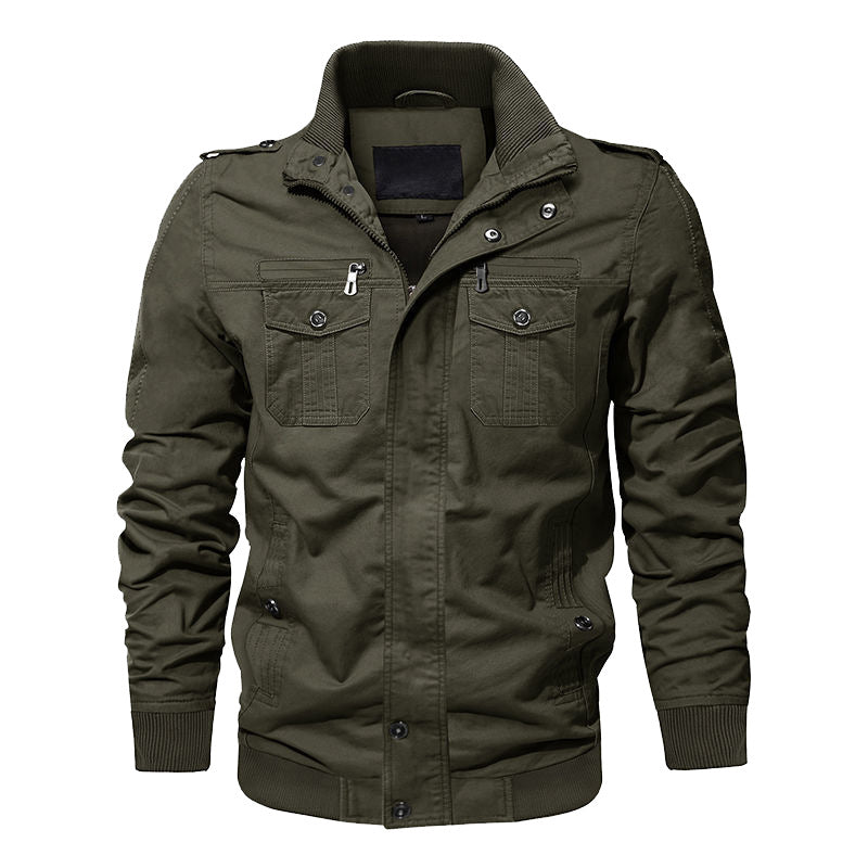 Herren nan Canvas-Utility-Blouson mit hochgeschlossenem Stehkragen, Pattentaschen und elastischem Saum Drune