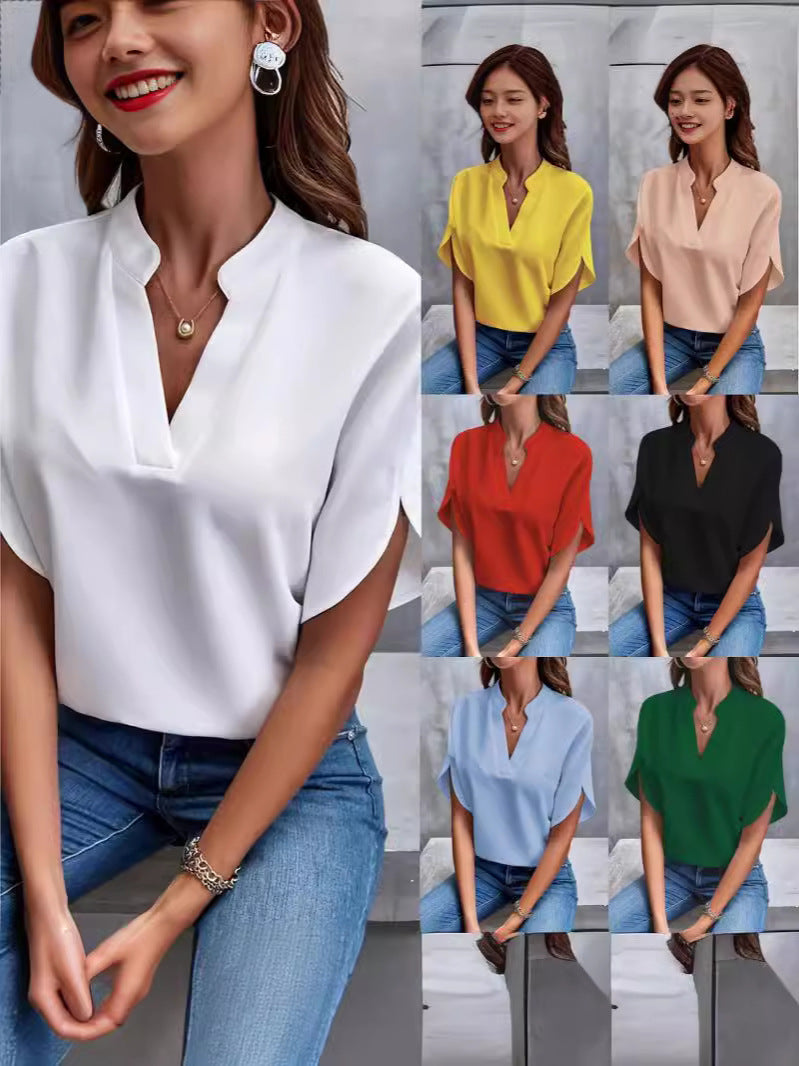 Damen lässige Bluse mit modischem Kimono-Ärmel und V-Ausschnitt Drune