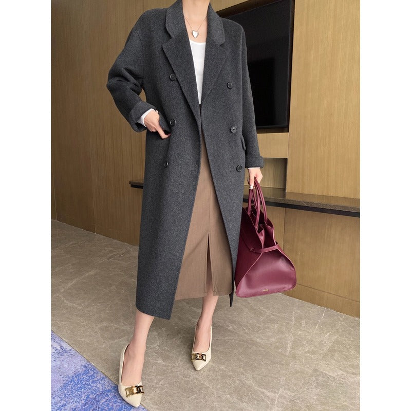 Damen eleganter doppelreihiger Wollmantel im oversized Schnitt Drune
