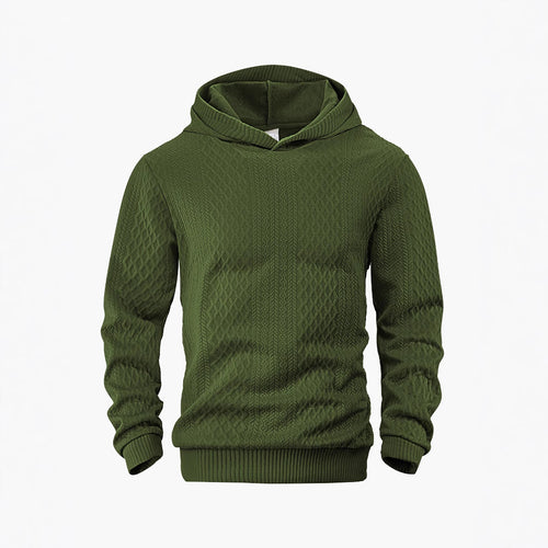 Herren nan strukturierter Schlauchkragen-Pullover mit Kapuze und Waben-Jacquard Drune