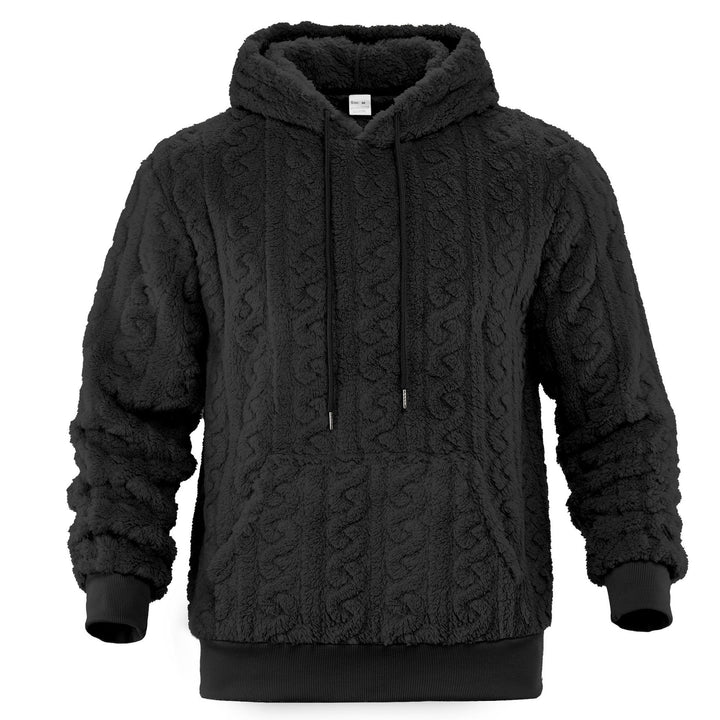Herren Sherpa-Kapuzenpullover mit Zopfmuster, Kängurutasche und Rippbündchen Drune