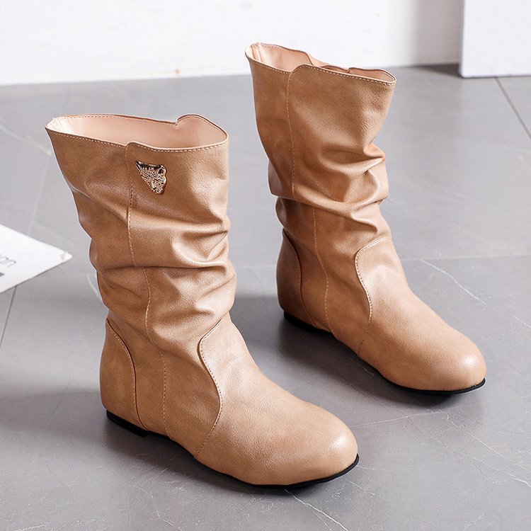 Damen modische Stiefel mit lässigem Falten-Design und elegantem Absatz Drune