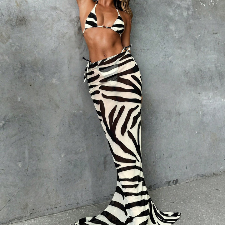 Damen Triangel-Bikini mit elegantem Wickelrock und tierischem Muster Drune
