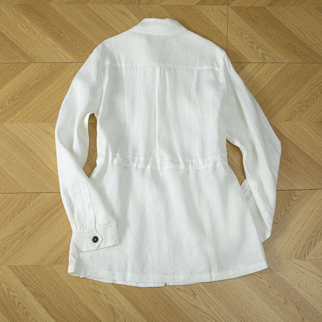 Damen Utility-Jacke aus Leinenmix mit Tunnelzug, Pattentaschen und Hemdkragen Drune