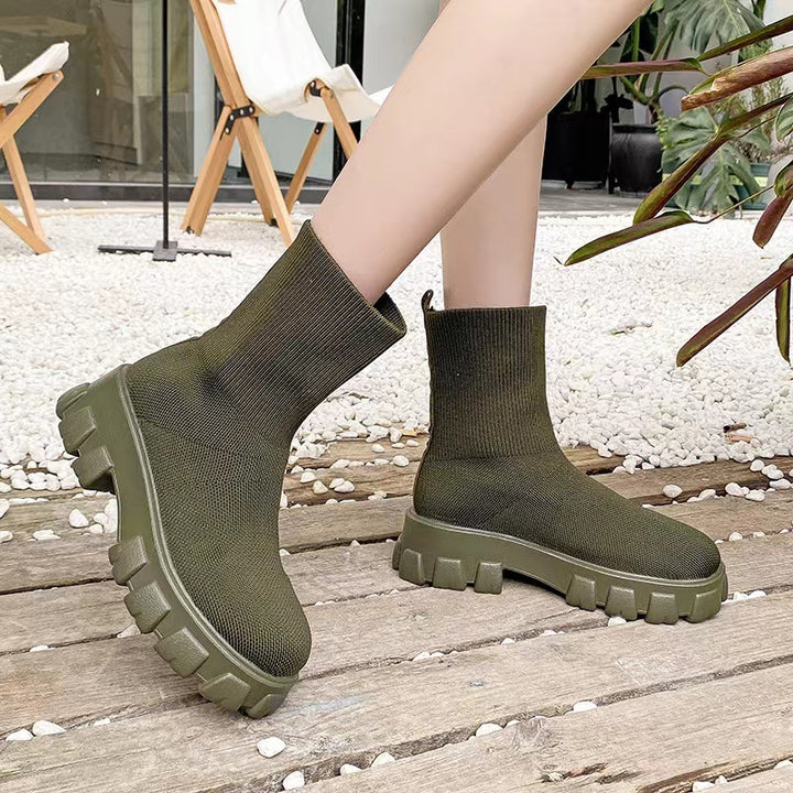 Damen  Strick-Stiefelette mit sockenähnlichem Schaft und markanter Profilsohle Drune