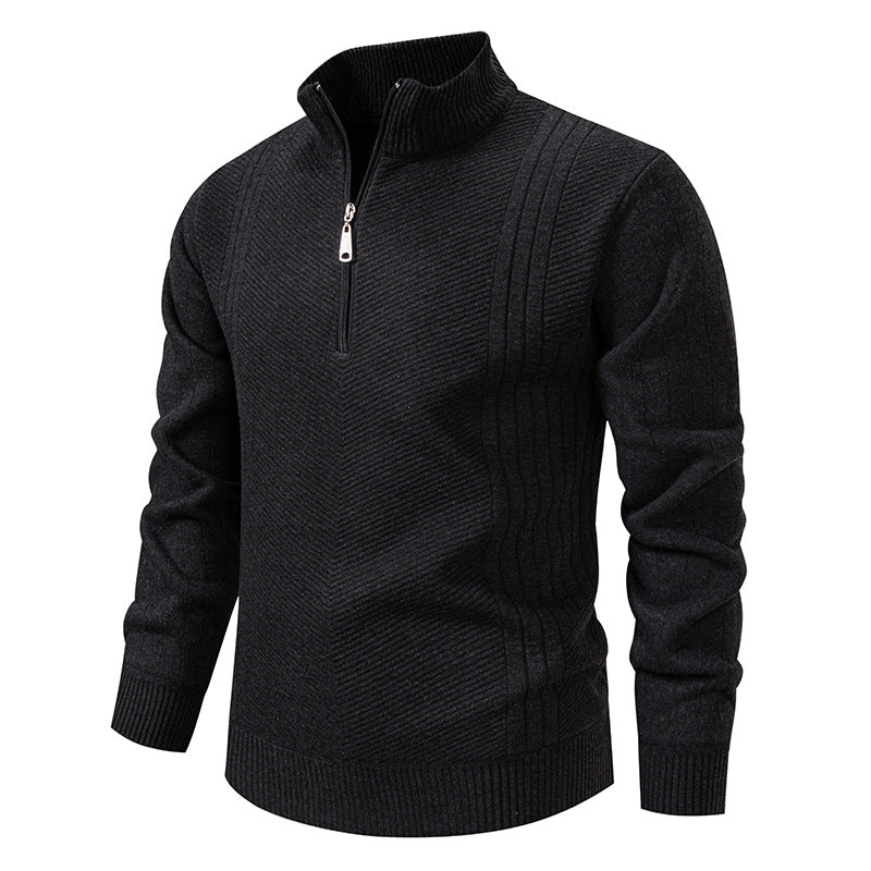 Herren nan Troyer-Pullover mit halbem Reißverschluss, Chevron-Struktur und elastischen Rippbündchen Drune