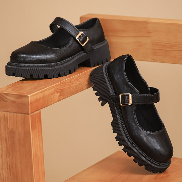 Damen Mary-Jane Slipper mit gepolsterter Plateausohle und verstellbarem Schnallenriemen Drune
