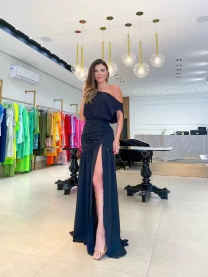 Damen Langärmeliges Kleid mit seitlichem Schlitz und off-shoulder Design Drune