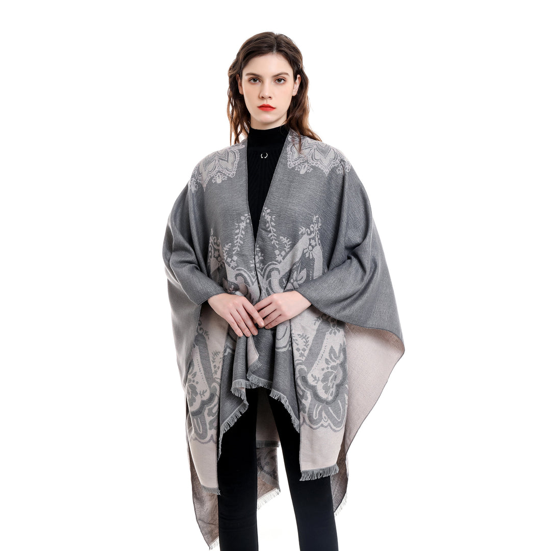 Damen Leichter Jacquard-Überwurf mit kaschmirähnlichem Griff und Fransensaum Drune