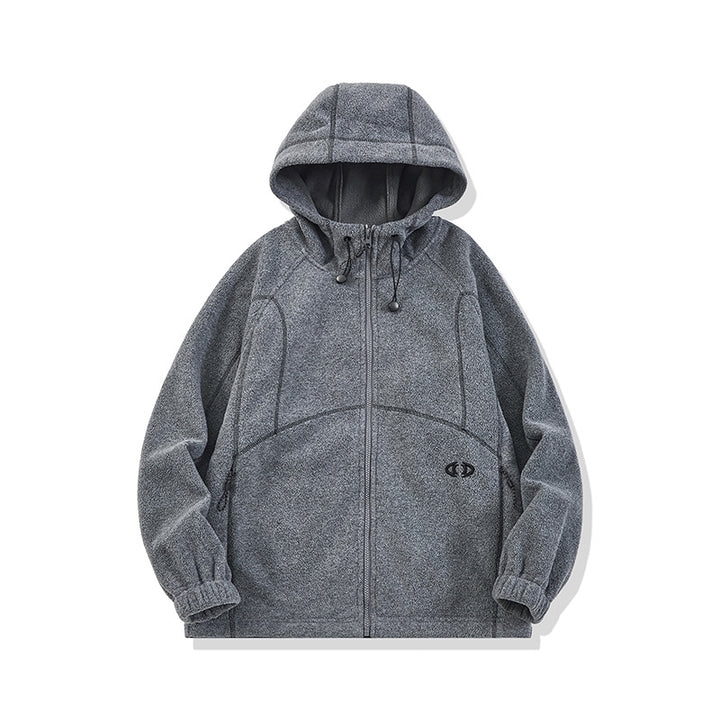 Unisex Oversize Fleece-Kapuzenjacke mit Kontrastnähten und Reißverschlusstaschen Drune