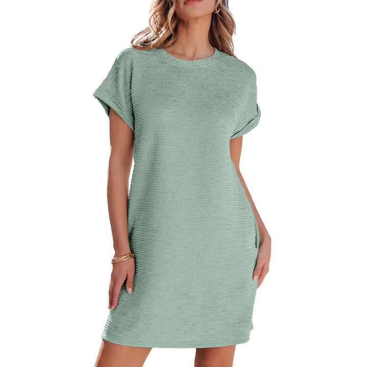 Damen lässiges Freizeitkleid mit strukturiertem Obermaterial und praktischen Taschen Drune