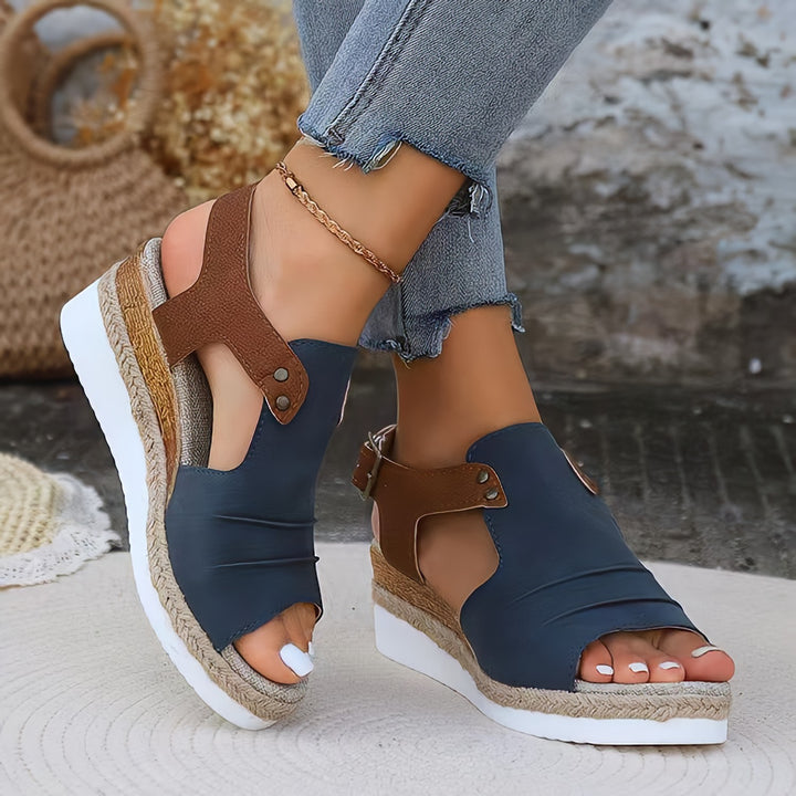 Damen nan Keilsandalette mit juteumwickeltem Espadrille-Plateau verstellbarem Fersenriemen und gepolstertem Komfortfußbett Drune