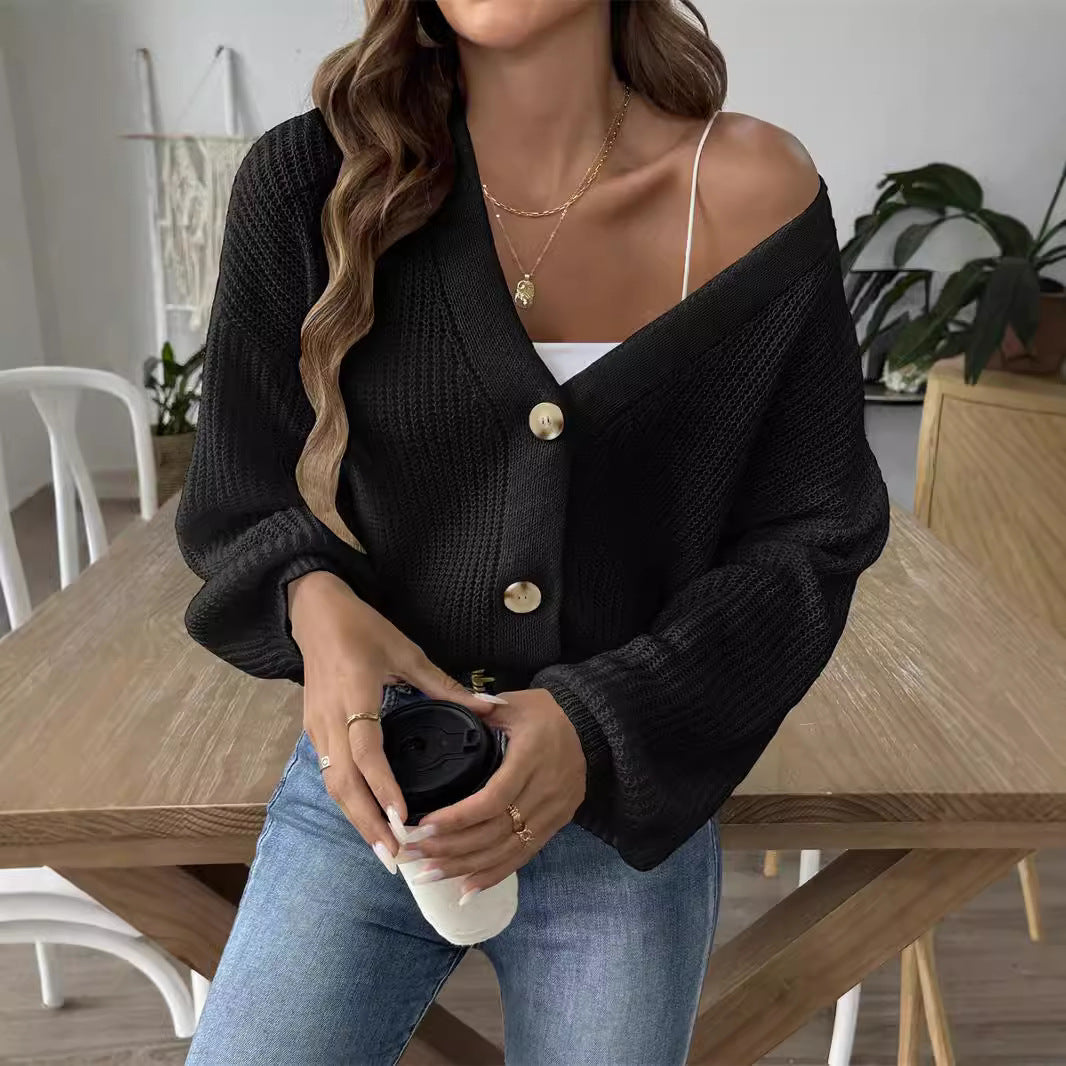 Damen lässige Strickjacke mit eleganter Knopfleiste und weitem Schnitt Drune