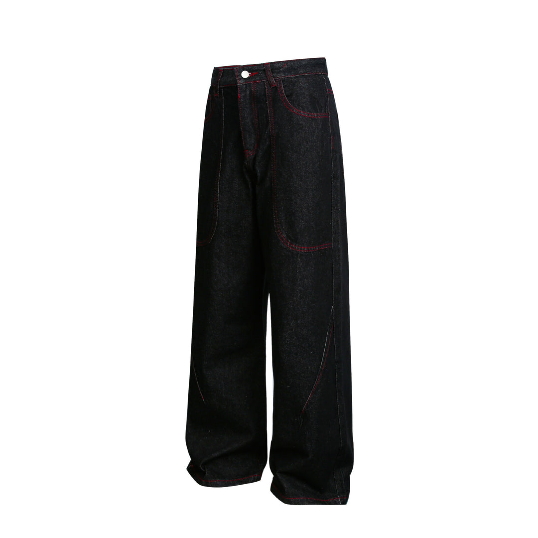 Damen weite Cropped-Denimhose mit hoher Taille und Kontrastnähten Drune