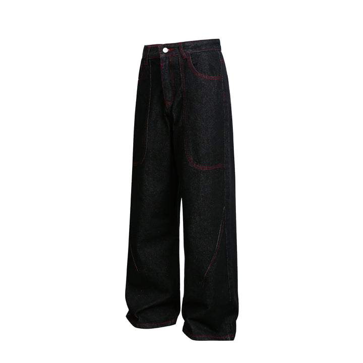 Damen weite Cropped-Denimhose mit hoher Taille und Kontrastnähten Drune