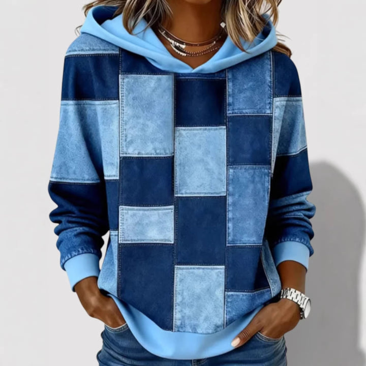 Damen Modischer Kapuzenpullover mit Patchwork-Design