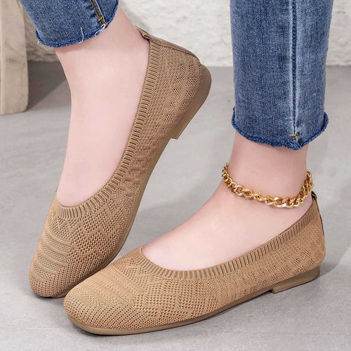 Damen nan gestrickte Ballerina-Slip-On Komfortballerina mit nahtlosem Sockeneinstieg und flexibler Leichtsohle Drune