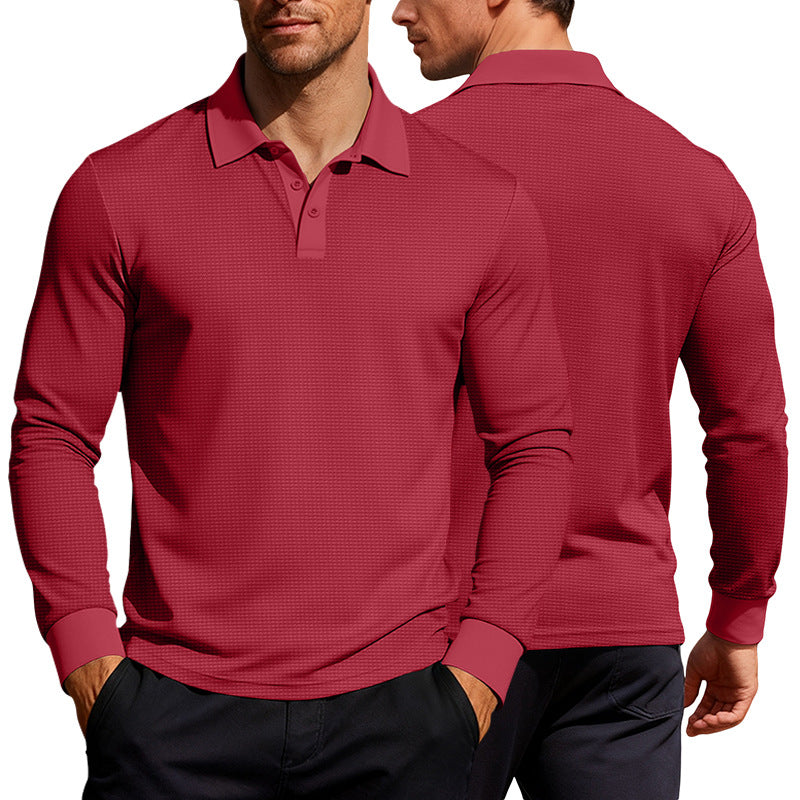 Herren nan Langarm-Poloshirt aus Waffelstrick mit schmaler Passform verdeckter Knopfleiste und Hemdkragen Drune