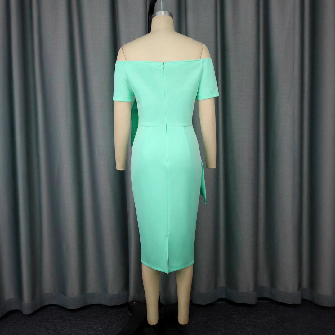 Damen figurbetontes Cocktailkleid mit asymmetrischem Rüschendesign Drune