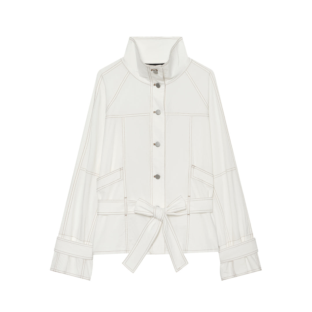 Damen Cropped Utility‑Jacke mit Stehkragen, Taillenband und sichtbaren Ziernähten Drune