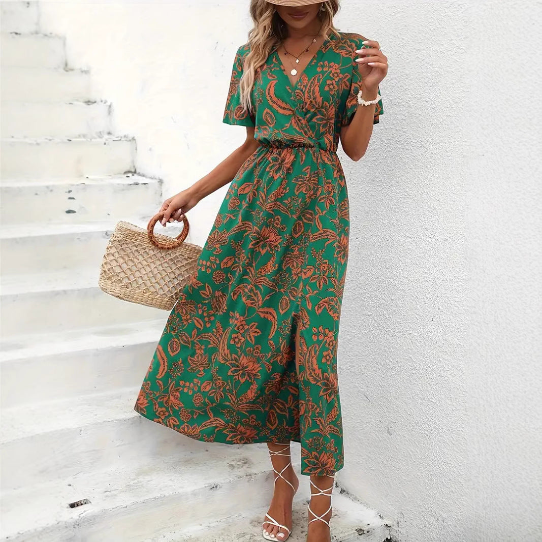 Damen Elegantes Maxikleid mit floralem Print und Taillierung Drune