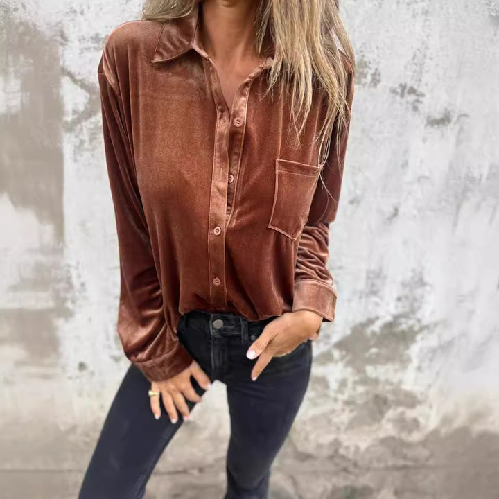 Damen Satin-Bluse mit edlem Glanz und hochwertiger Knopfleiste Drune