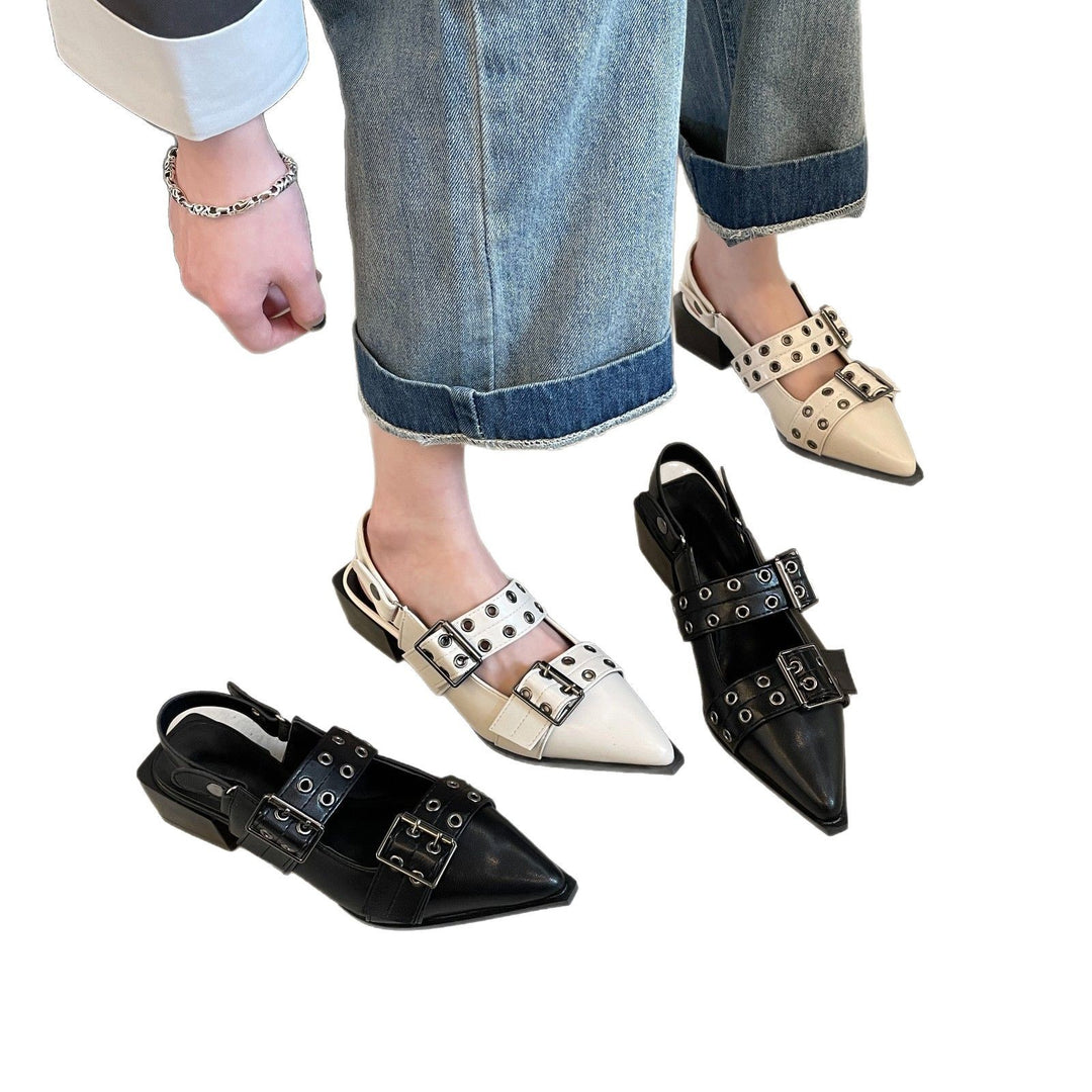 Damen nan spitze Ballerina-Slipper mit doppelten Nietenriemen und verstellbaren Schnallen Drune