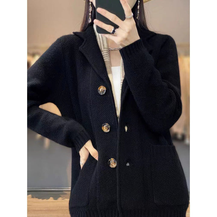 Damen kuschelige Strickjacke mit großen Taschen und elegantem Knopfverschluss Drune
