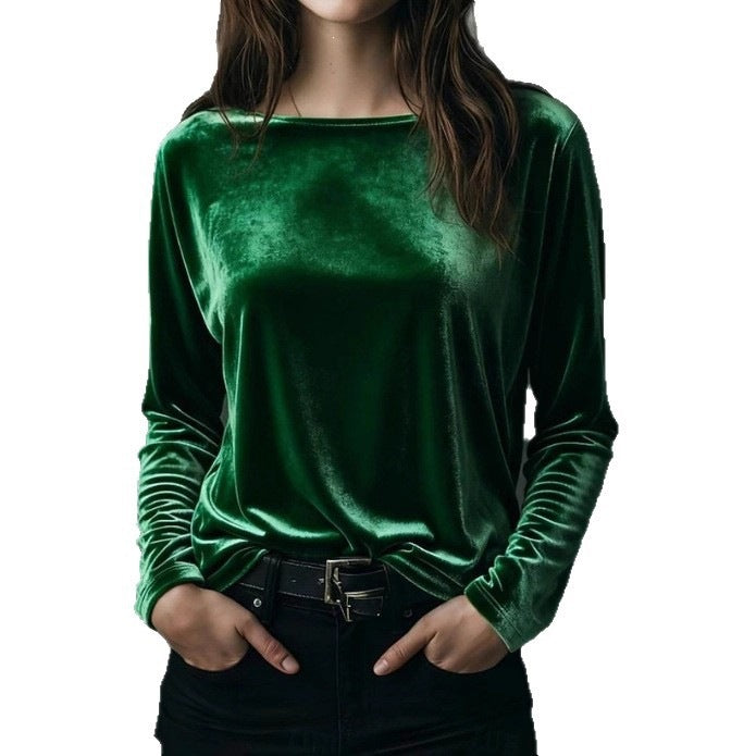 Damen Feines Velours-Langarmshirt mit U-Boot-Ausschnitt und kastiger Silhouette Drune