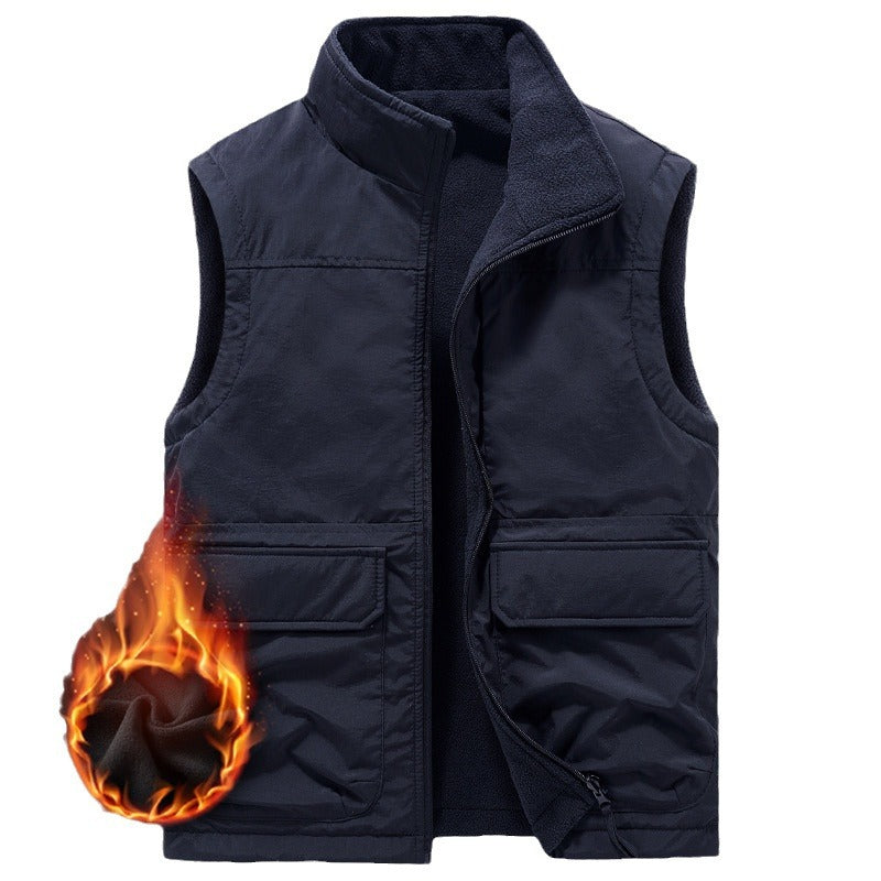 Herren Thermische Fleeceweste mit winddichter Nylonaußenschicht, hohem Stehkragen und Multifunktionstaschen Drune