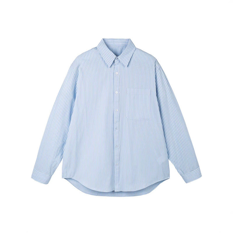 Damen Oversize-Hemd mit feinen Streifen, Brusttasche und abgerundetem Saum Drune