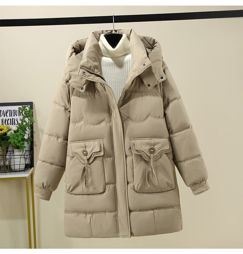 Damen Lange Pufferjacke mit praktischem Kapuzenkragen und großen Taschen Drune