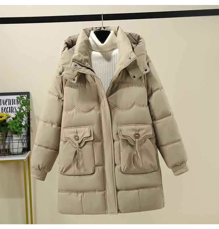 Damen Lange Pufferjacke mit praktischem Kapuzenkragen und großen Taschen Drune