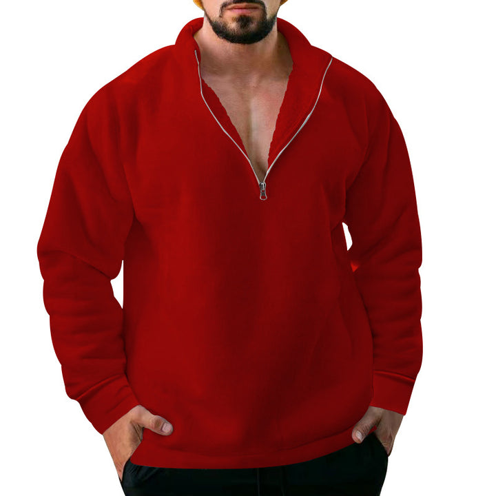 Herren bequemer Stehkragen Pullover mit kurzer Reißverschlussöffnung Drune