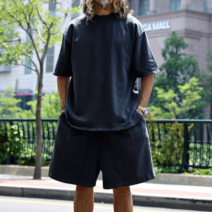 Herren nan oversized Loungewear-Set mit Boxy-Shirt Kordelbund-Bermuda und weichem Baumwollmix Drune