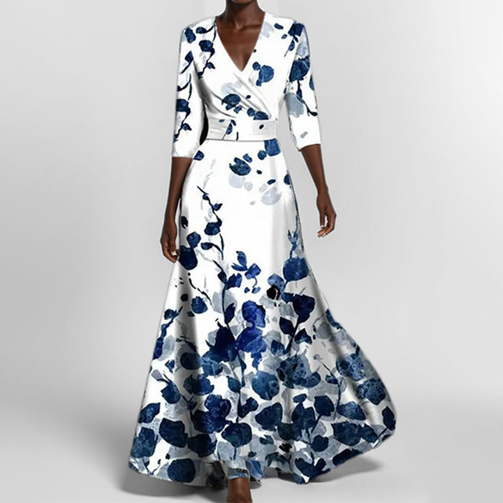Damen Maxikleid mit Wickeloberteil, Taillengürtel und fließendem Satinrock Drune