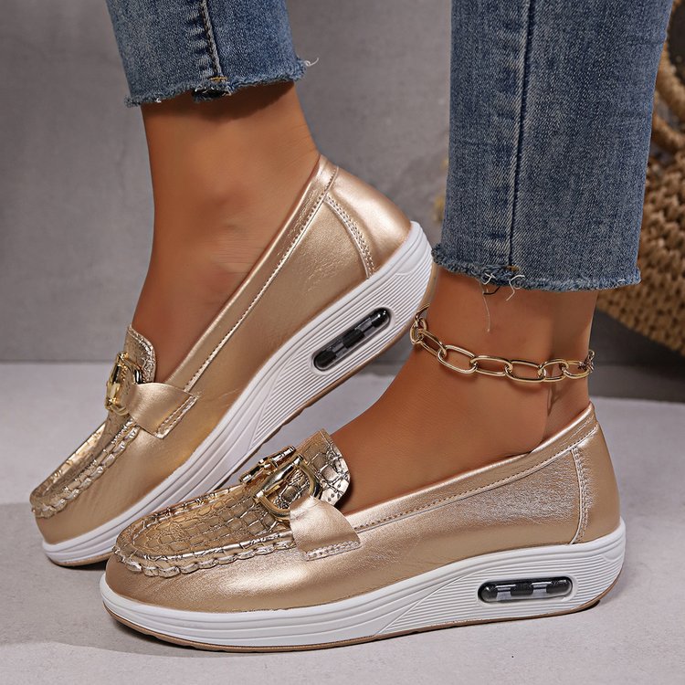 Damen  modische Plateau Loafer mit gepolstertem Luftkissenfußbett und Krokoprägung Drune