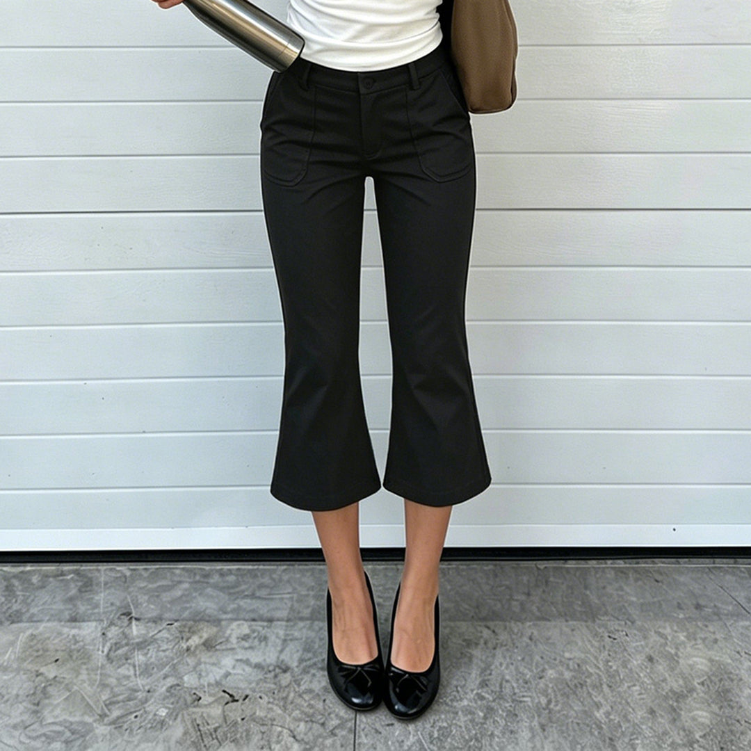 Damen Verkürzte ausgestellte Stretch-Hose mit aufgesetzten Taschen Drune