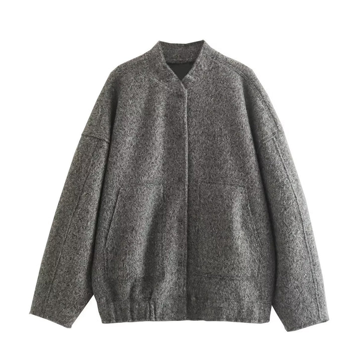 Damen flauschige Oversized-Jacke mit praktischen Taschen und elegantem Stehkragen Drune