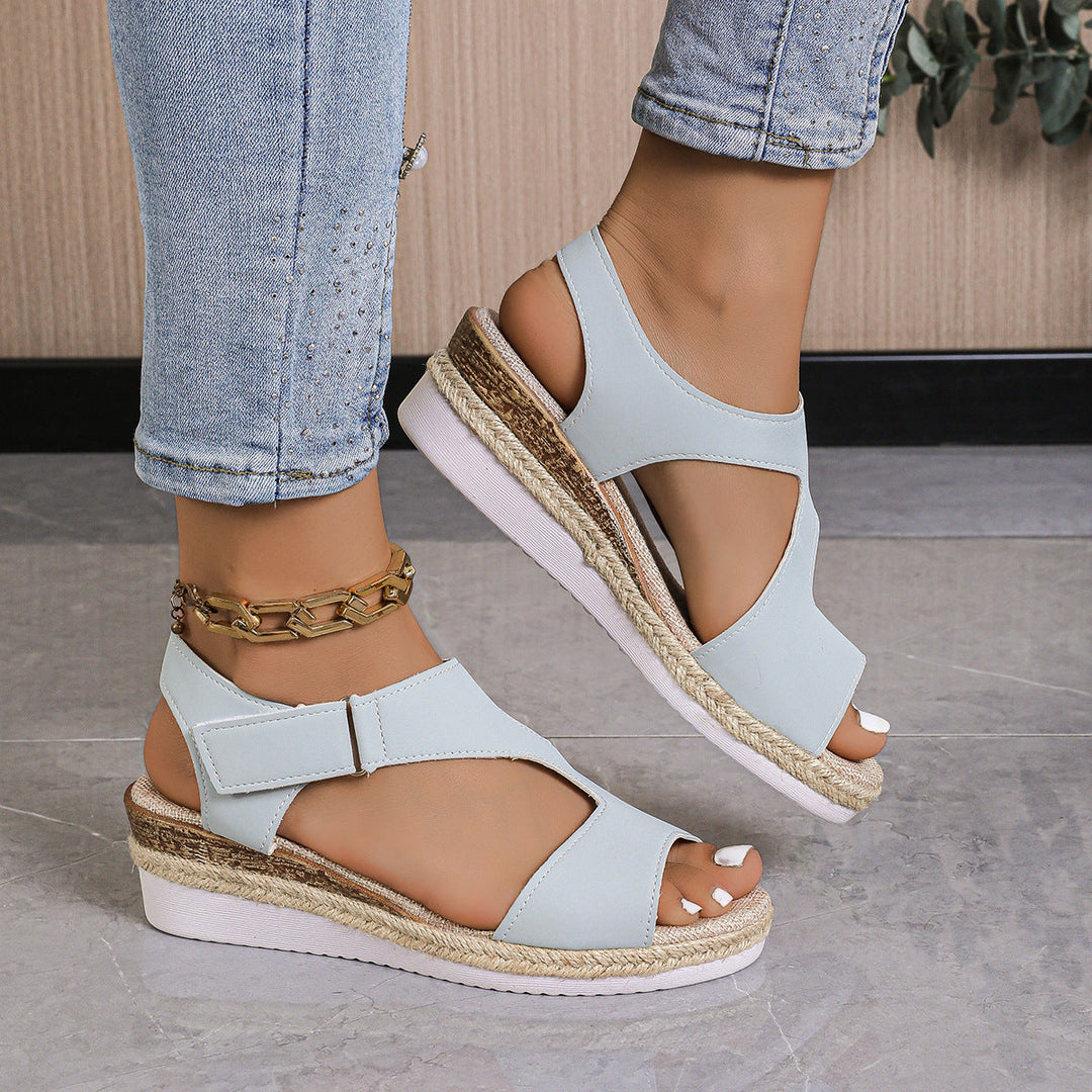 Damen bequeme Keilsandalen mit verstellbarem Riemen und Bastdetails Drune