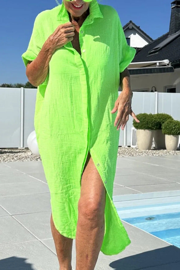 Damen Leichtes Baumwoll Button-Up Überkleid Drune