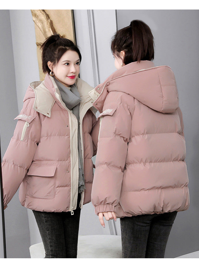 Damen nan wattierte Steppjacke mit abnehmbarer Kapuze, hohem Kragen und großen Pattentaschen Drune