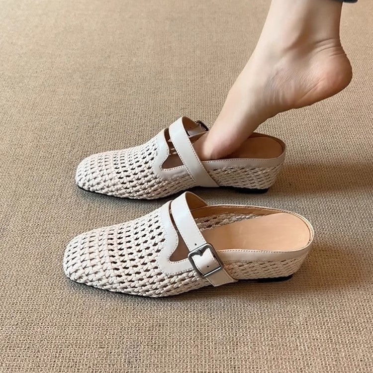 Damen Clogs mit modischem Geflecht und verstellbarem Riemen Drune