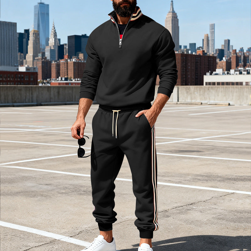 Herren nan stylisches Jogginganzug-Set mit Halbzip, gestreiften Seitenstreifen und konischer Joggerhose Drune