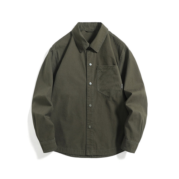Herren Ripstop-Overshirt mit Druckknopfleiste, geradem Schnitt und Brusttasche Drune