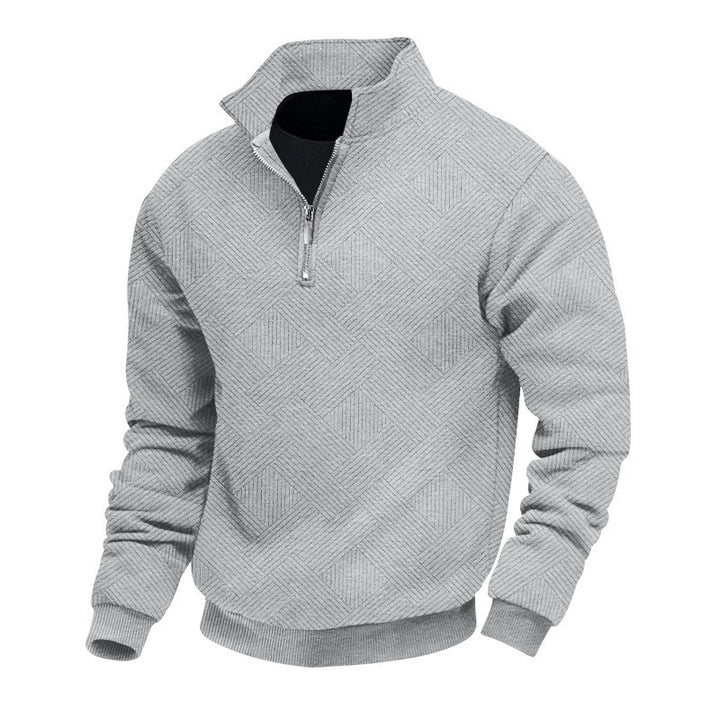 Herren Strukturierter Halbzip-Pullover mit Stehkragen und Rippbündchen Drune