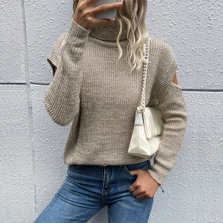 Damen Grobstrickpullover mit Cut-Out-Schultern und kurzem Saum Drune