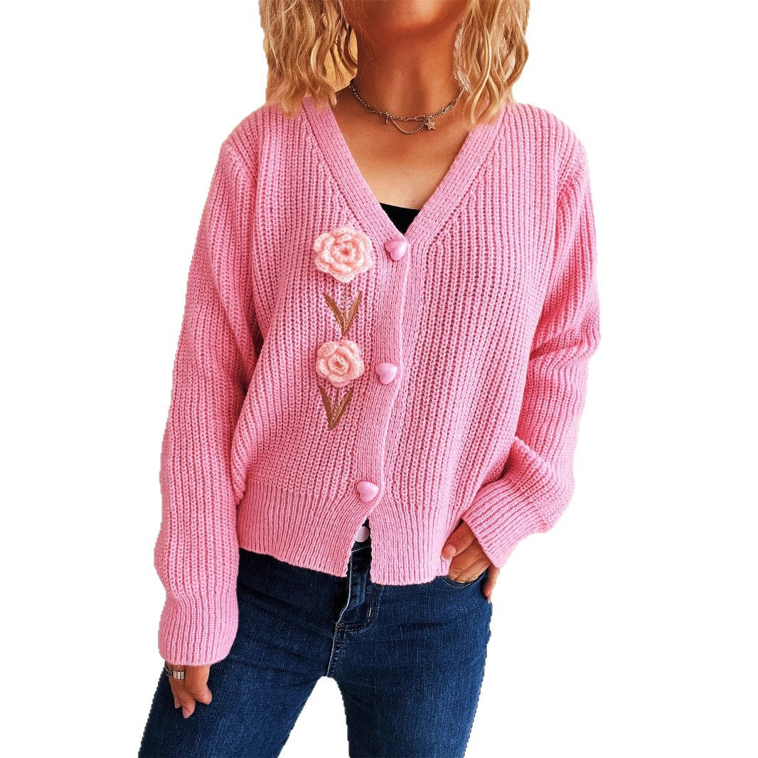 Damen Strickjacke mit verspielter Blumenstickerei Drune