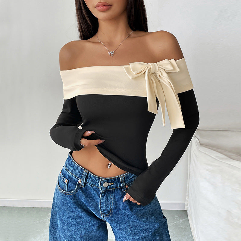 Damen Off-Shoulder Oberteil mit Schleifen-Detail Drune