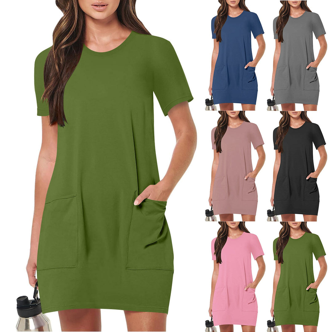 Damen lässiges T-Shirt-Kleid mit praktischen Taschen Drune